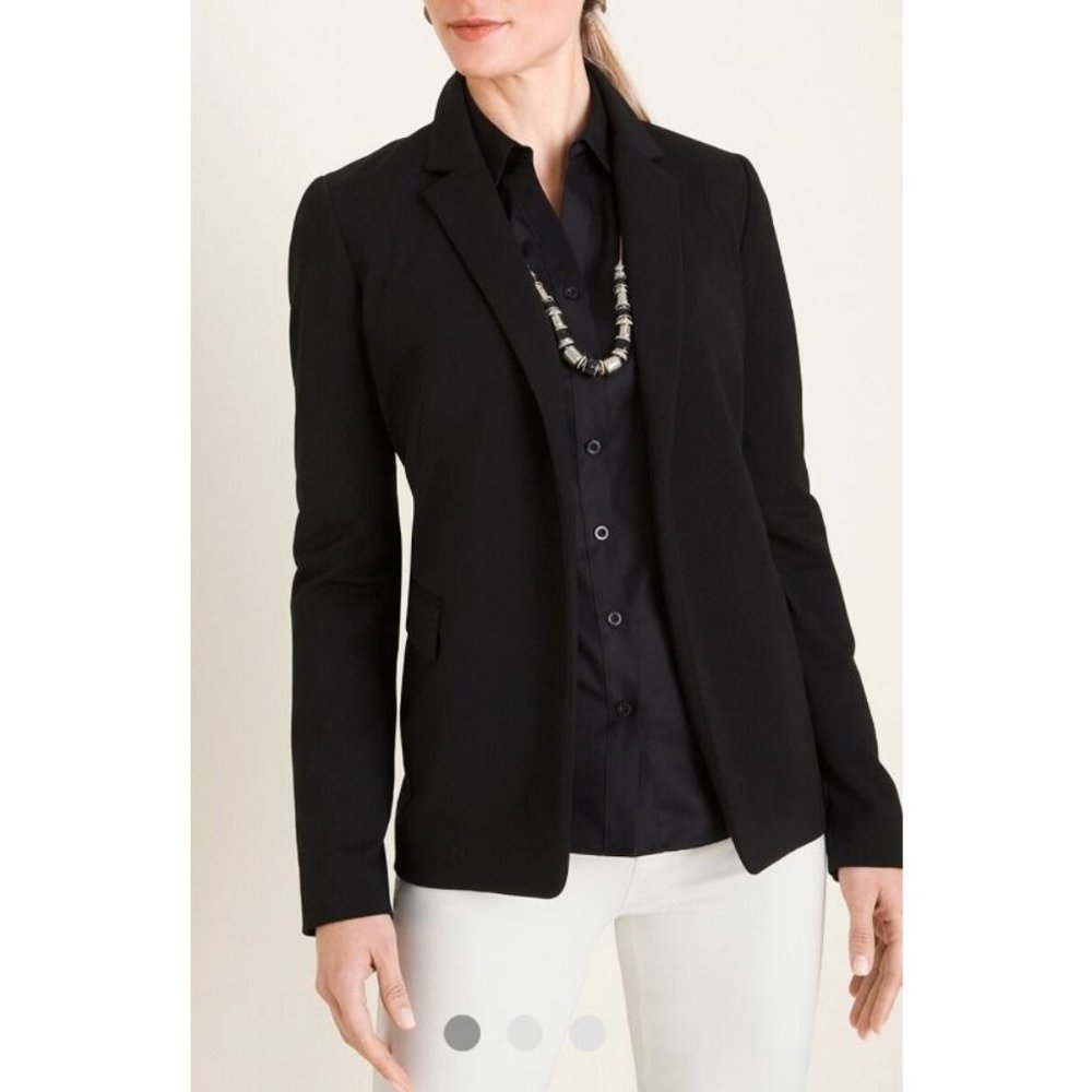 Chicos Suit Jacket Blazer 1 Medium Stretch Ponte Black NEW NWT $129 Washable